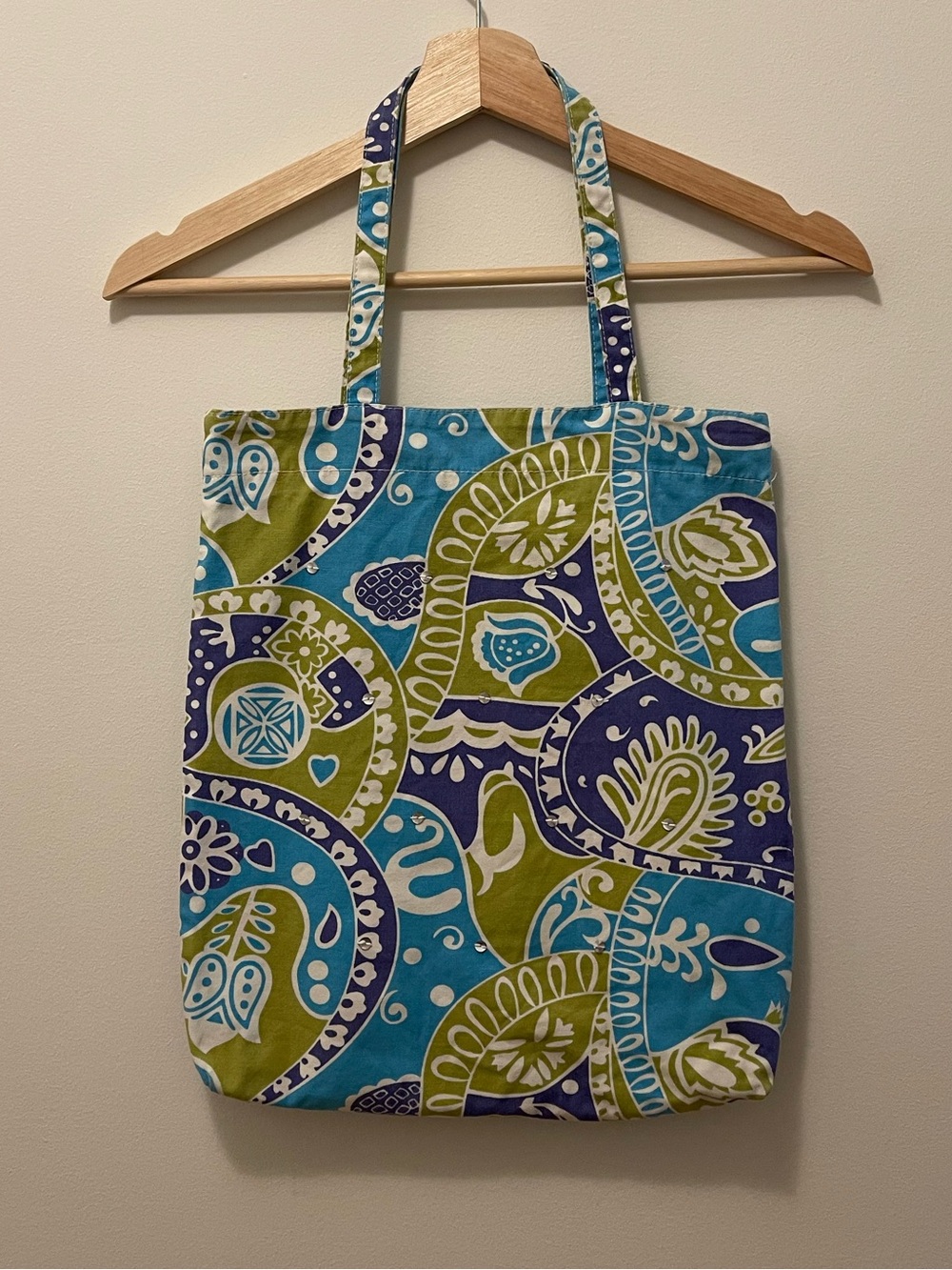 Vintage Blue, Green & Purple Paisley Tote